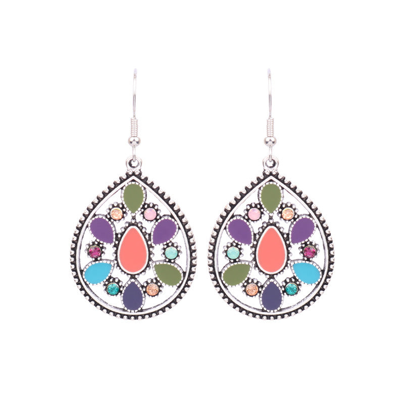 Wholesale Retro Ethnic Style Tassel Alloy Oil Drop Earrings